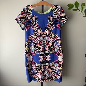 Vintage Signature By Robbie Bee Funky Geometric Neon Printed Midi Dress Size 14